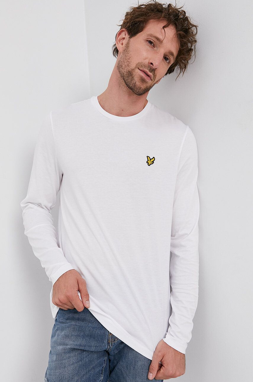 Lyle & Scott Longsleeve din bumbac culoarea alb material neted - Pled.ro