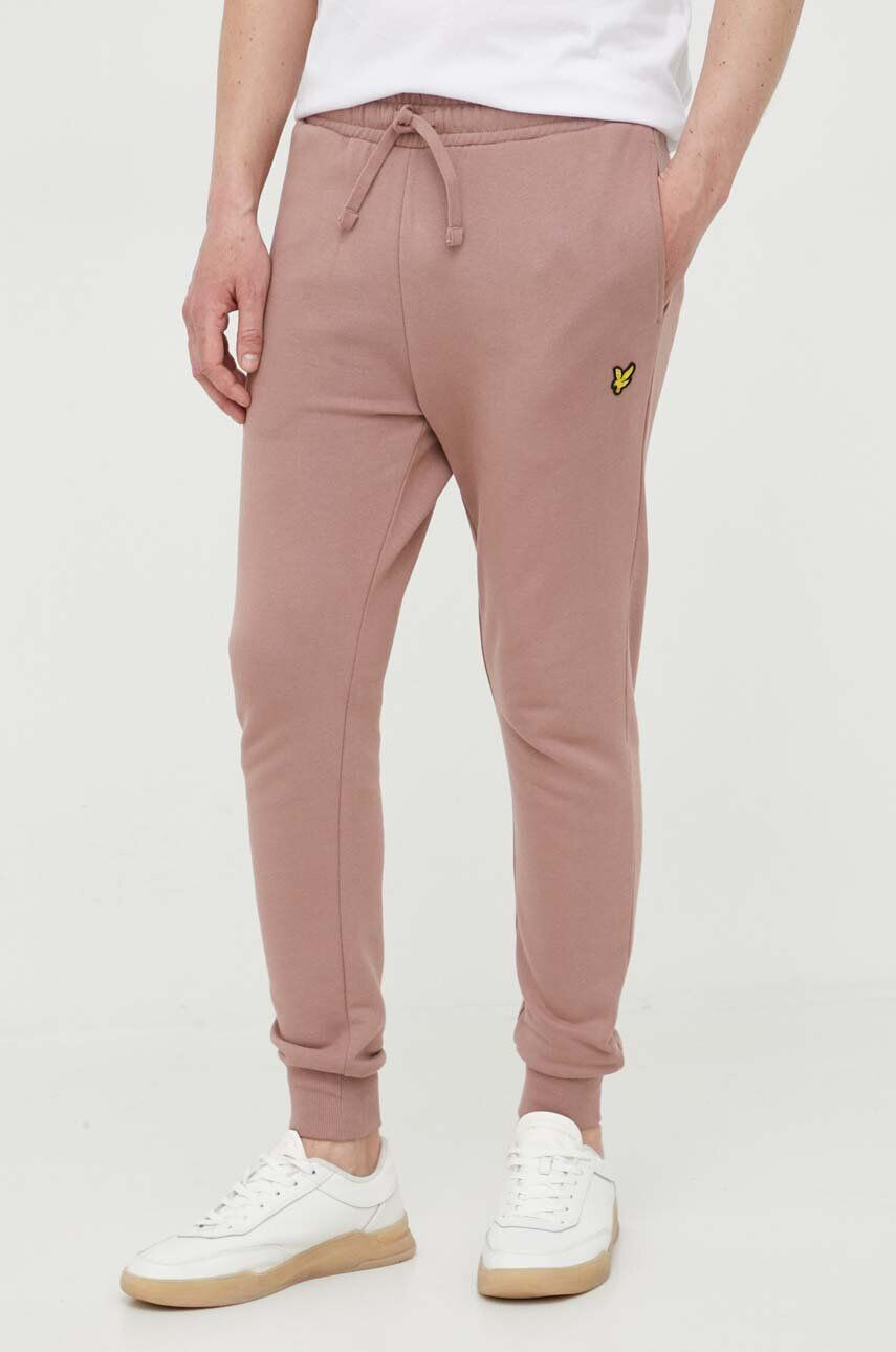 Lyle & Scott pantaloni de trening din bumbac culoarea roz neted - Pled.ro