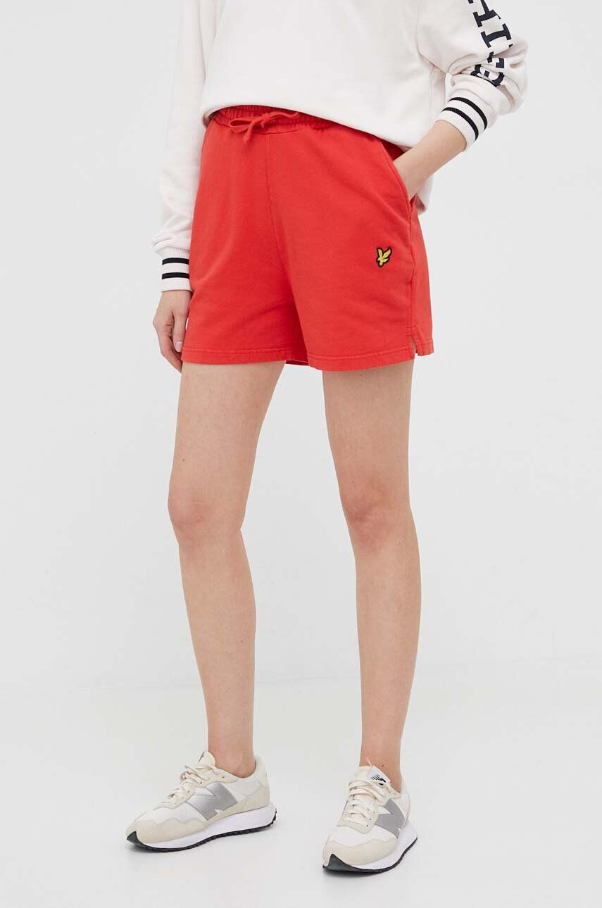 Lyle & Scott pantaloni scurti din bumbac culoarea rosu neted high waist - Pled.ro