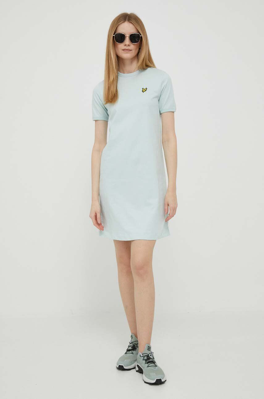 Lyle & Scott rochie din bumbac culoarea turcoaz mini drept - Pled.ro