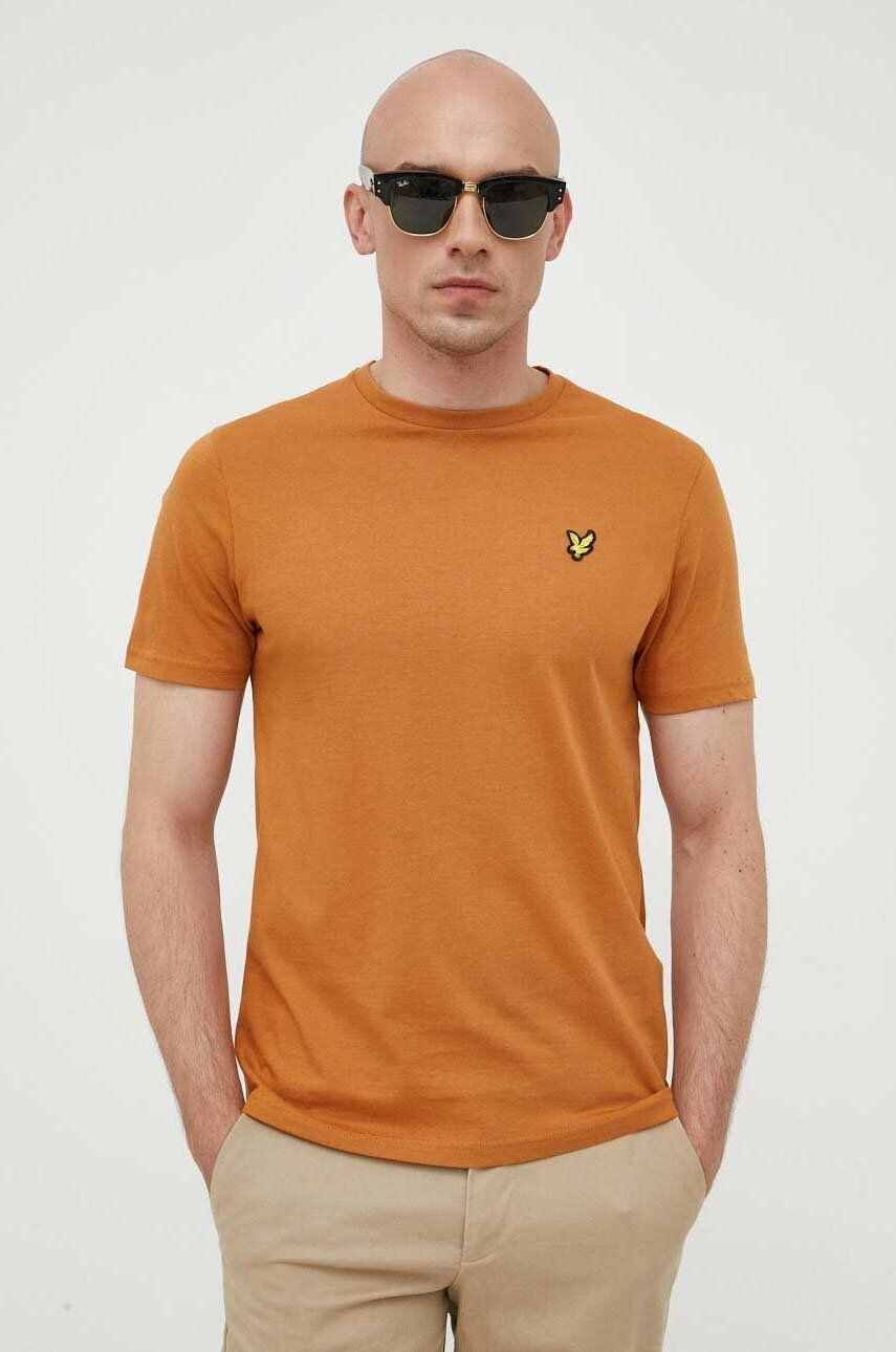 Lyle & Scott tricou din bumbac culoarea maro neted - Pled.ro