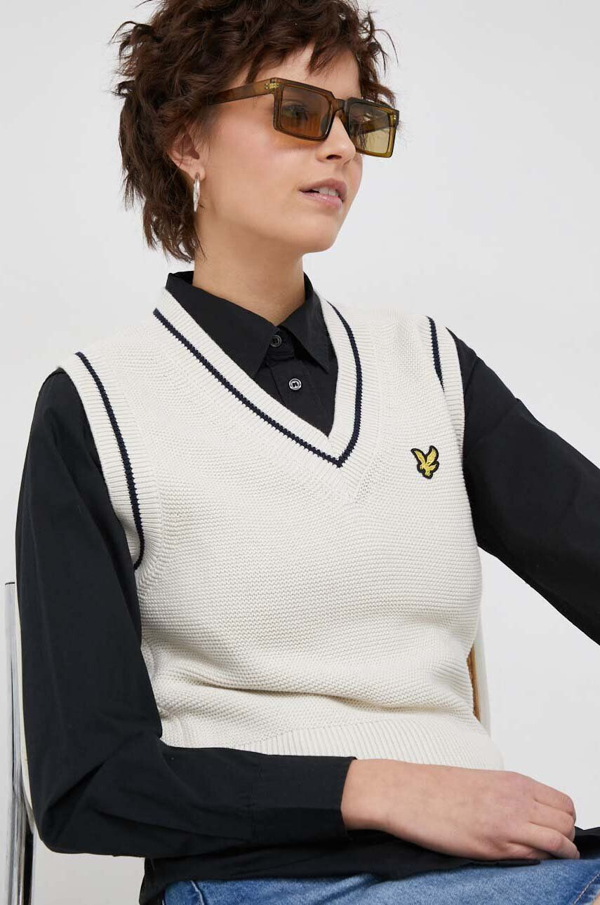 Lyle & Scott vestă din bumbac culoarea bej - Pled.ro