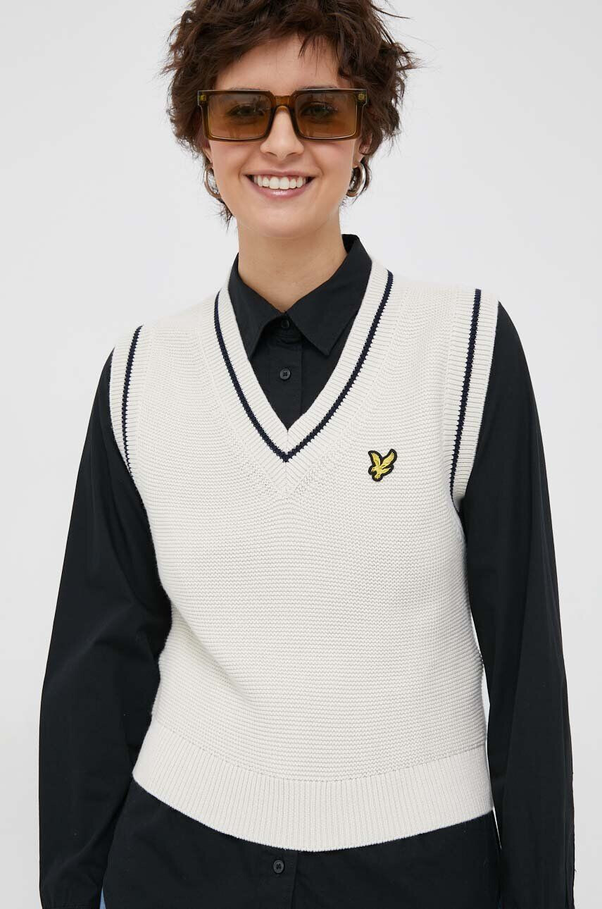 Lyle & Scott vestă din bumbac culoarea bej - Pled.ro