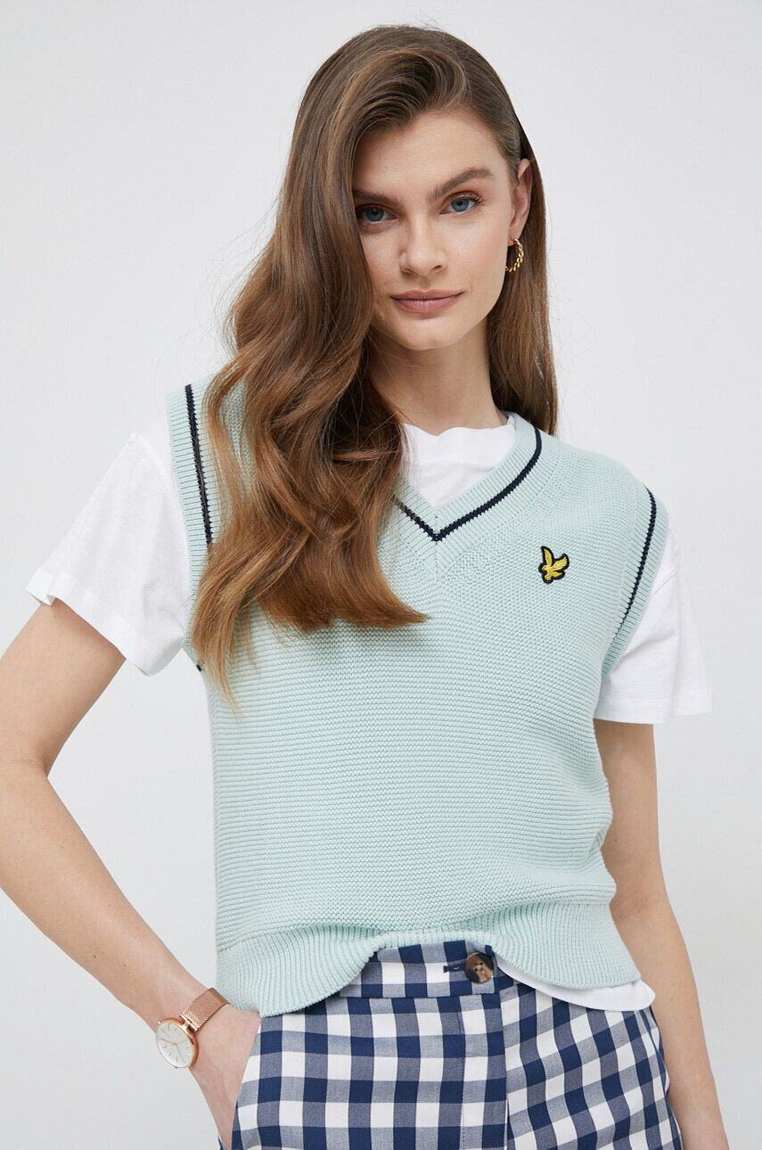 Lyle & Scott vestă din bumbac culoarea verde light - Pled.ro