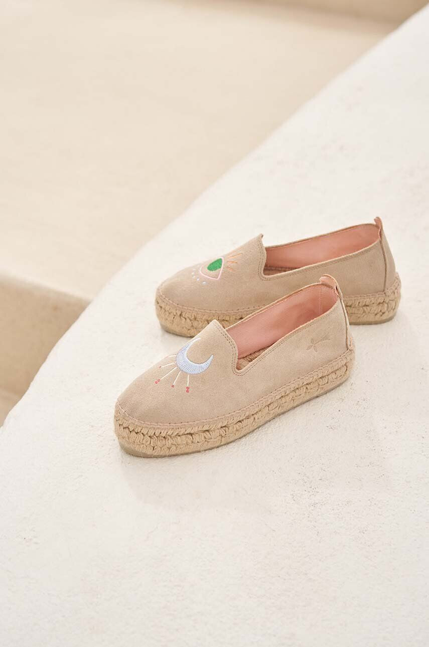 Manebi espadrile din piele intoarsa Double Sole Espadrilles culoarea bej cu platforma T 6.3 D0 - Pled.ro