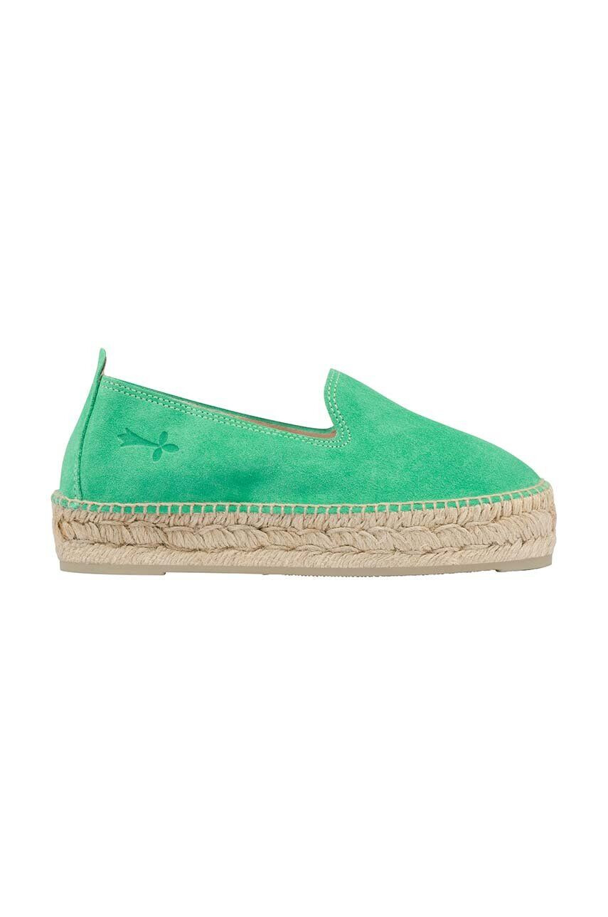 Manebi espadrile din piele intoarsa Double Sole Espadrilles culoarea verde cu platforma R 3.5 D0 - Pled.ro