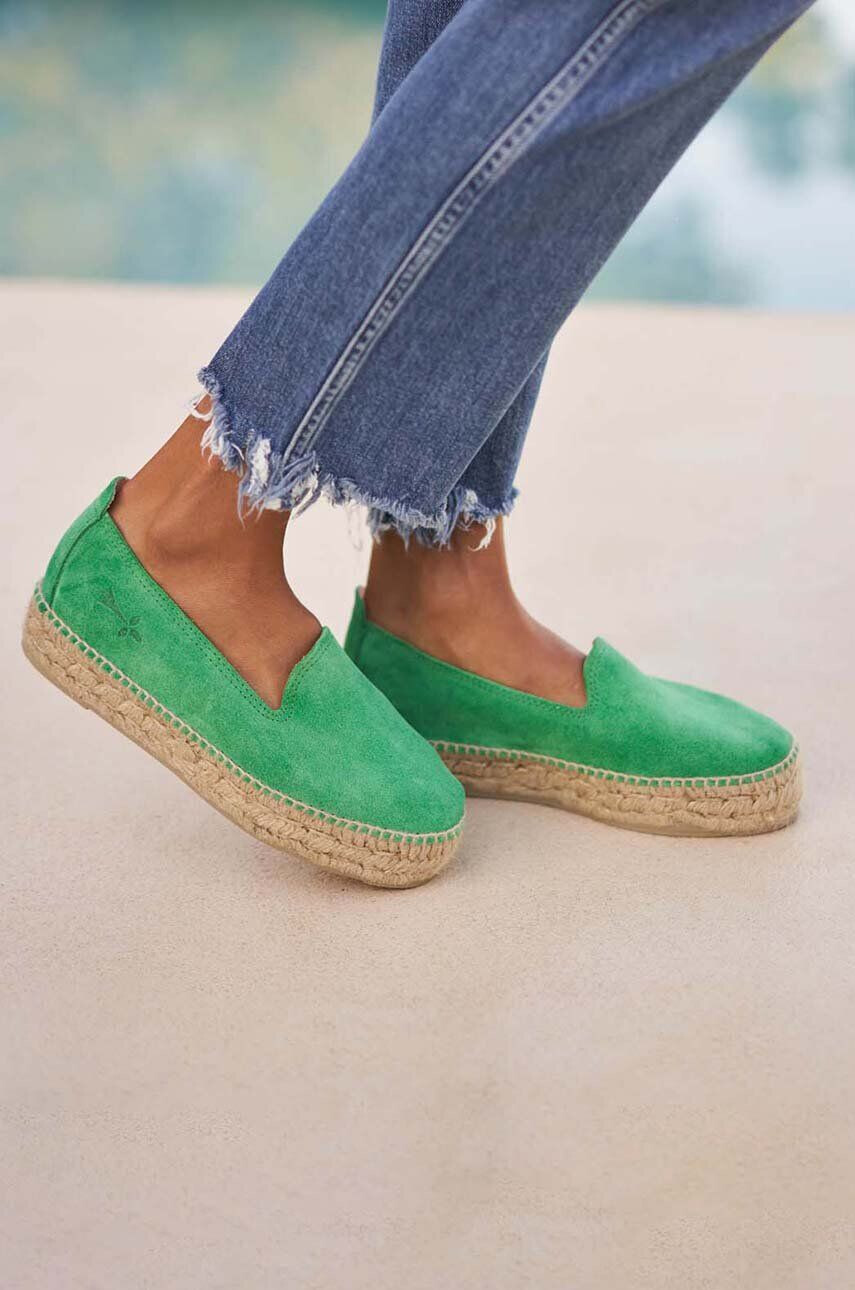 Manebi espadrile din piele intoarsa Double Sole Espadrilles culoarea verde cu platforma R 3.5 D0 - Pled.ro