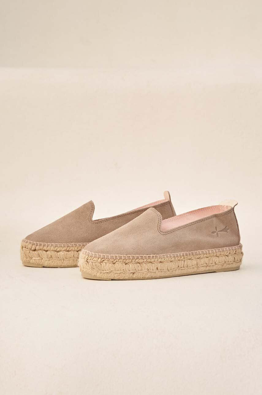 Manebi espadrile din piele intoarsa Double Sole Espadrilles culoarea maro cu platforma W 1.9 D0 - Pled.ro