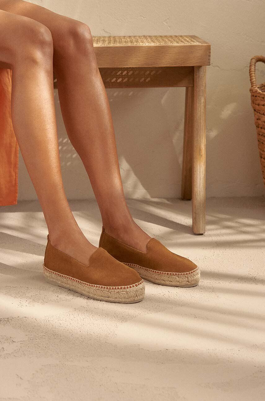 Manebi espadrile din piele intoarsa Double Sole Espadrilles culoarea maro cu platforma R 3.9 D0 - Pled.ro