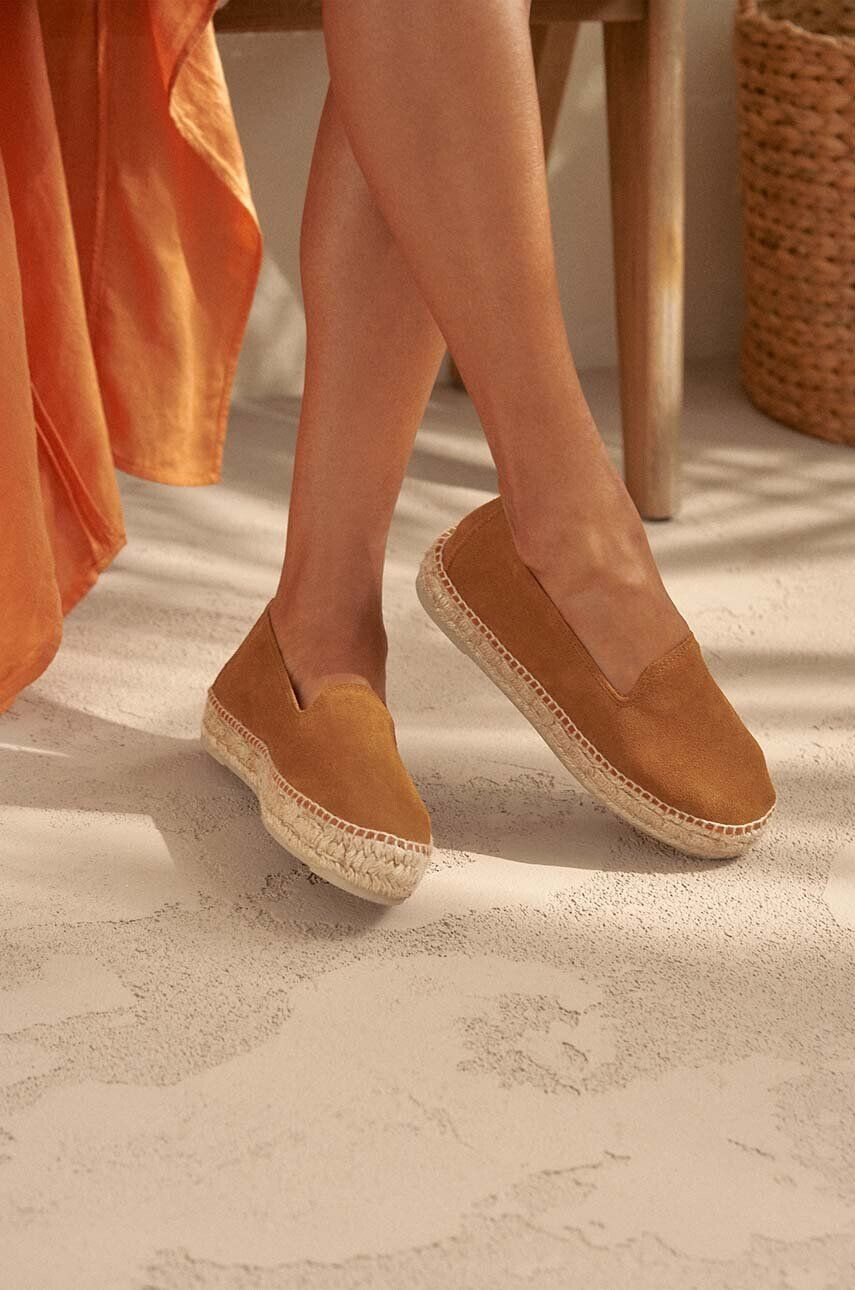 Manebi espadrile din piele intoarsa Double Sole Espadrilles culoarea maro cu platforma R 3.9 D0 - Pled.ro