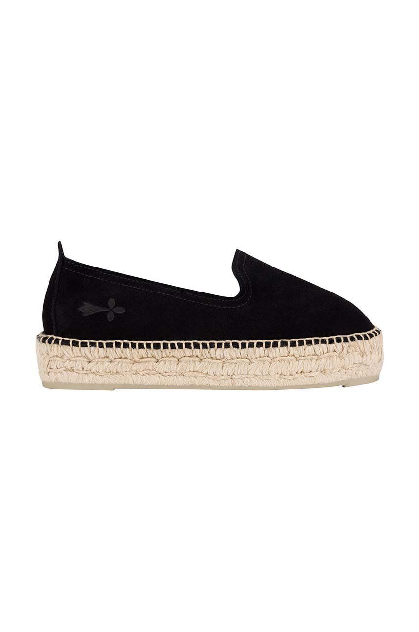 Manebi espadrile din piele intoarsa Double Sole Espadrilles culoarea negru cu platforma K 1.0 D0 - Pled.ro