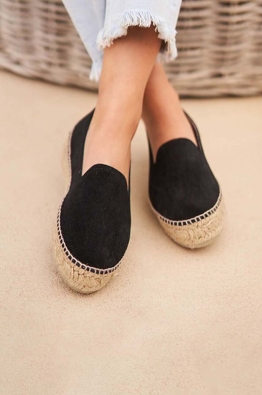 Manebi espadrile din piele intoarsa Double Sole Espadrilles culoarea negru cu platforma K 1.0 D0 - Pled.ro