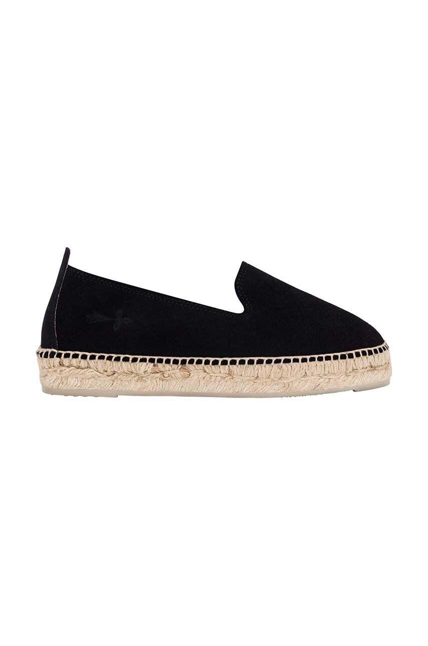 Manebi espadrile din piele intoarsa Flat Espadrilles culoarea negru K 1.0 N0 - Pled.ro