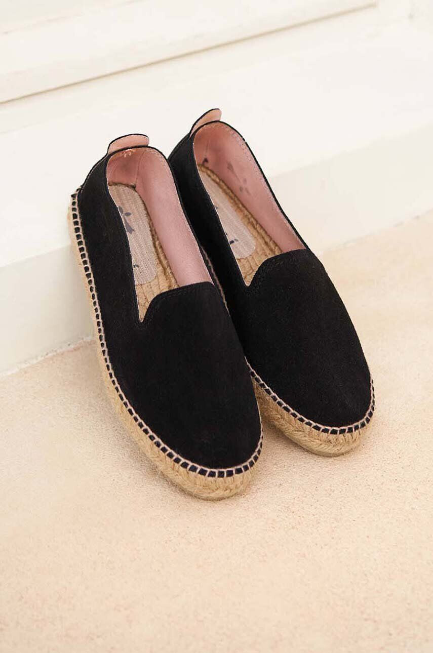 Manebi espadrile din piele intoarsa Flat Espadrilles culoarea negru K 1.0 N0 - Pled.ro