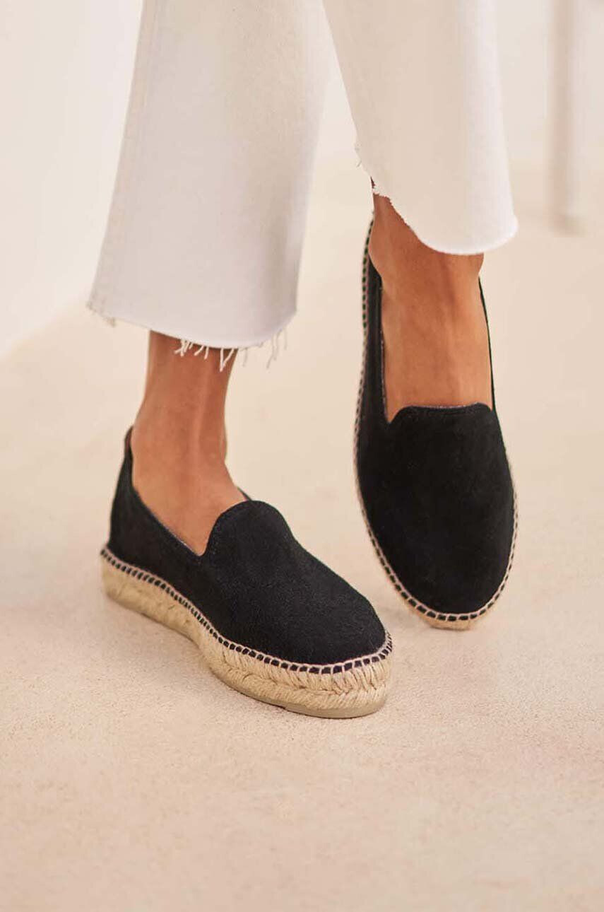 Manebi espadrile din piele intoarsa Flat Espadrilles culoarea negru K 1.0 N0 - Pled.ro