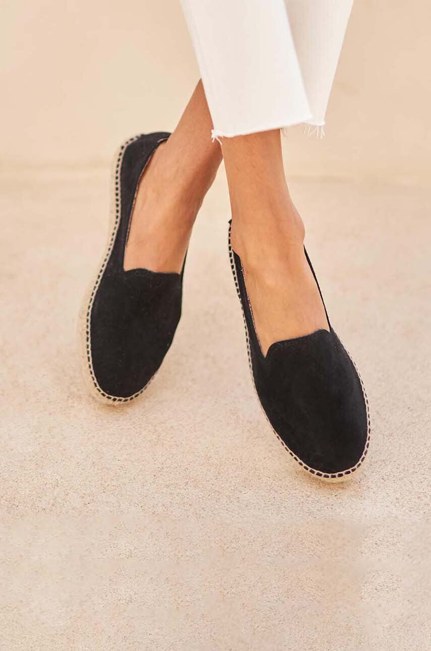 Manebi espadrile din piele intoarsa Flat Espadrilles culoarea negru K 1.0 N0 - Pled.ro