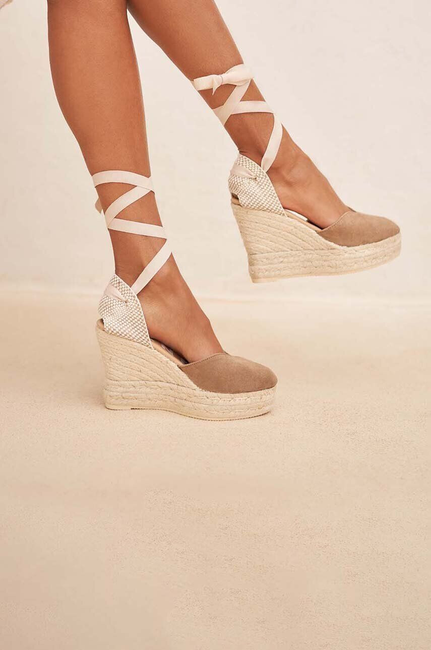 Manebi espadrile din piele intoarsa Heart-Shaped Wedge Espadrilles culoarea maro W 1.9 WH - Pled.ro