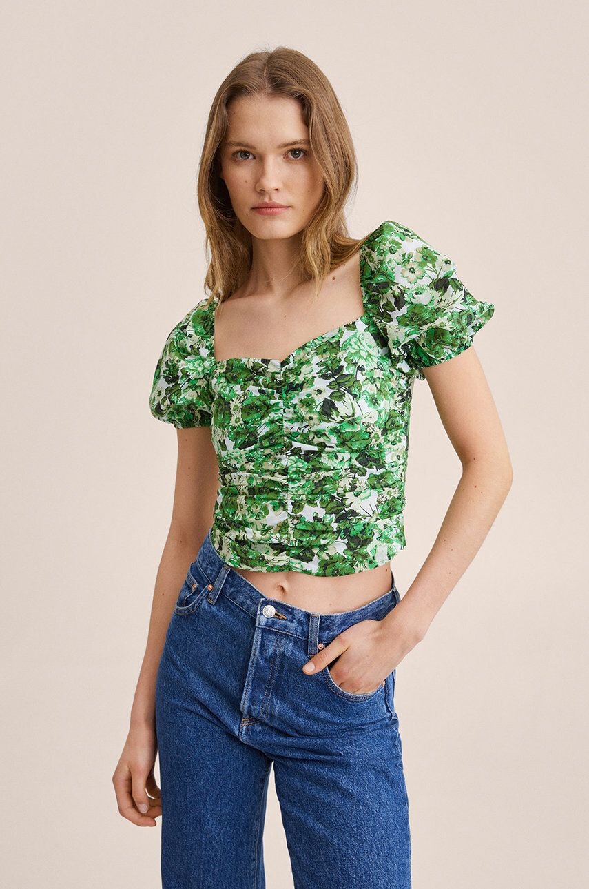 Mango bluza Cesped femei culoarea verde in modele florale - Pled.ro