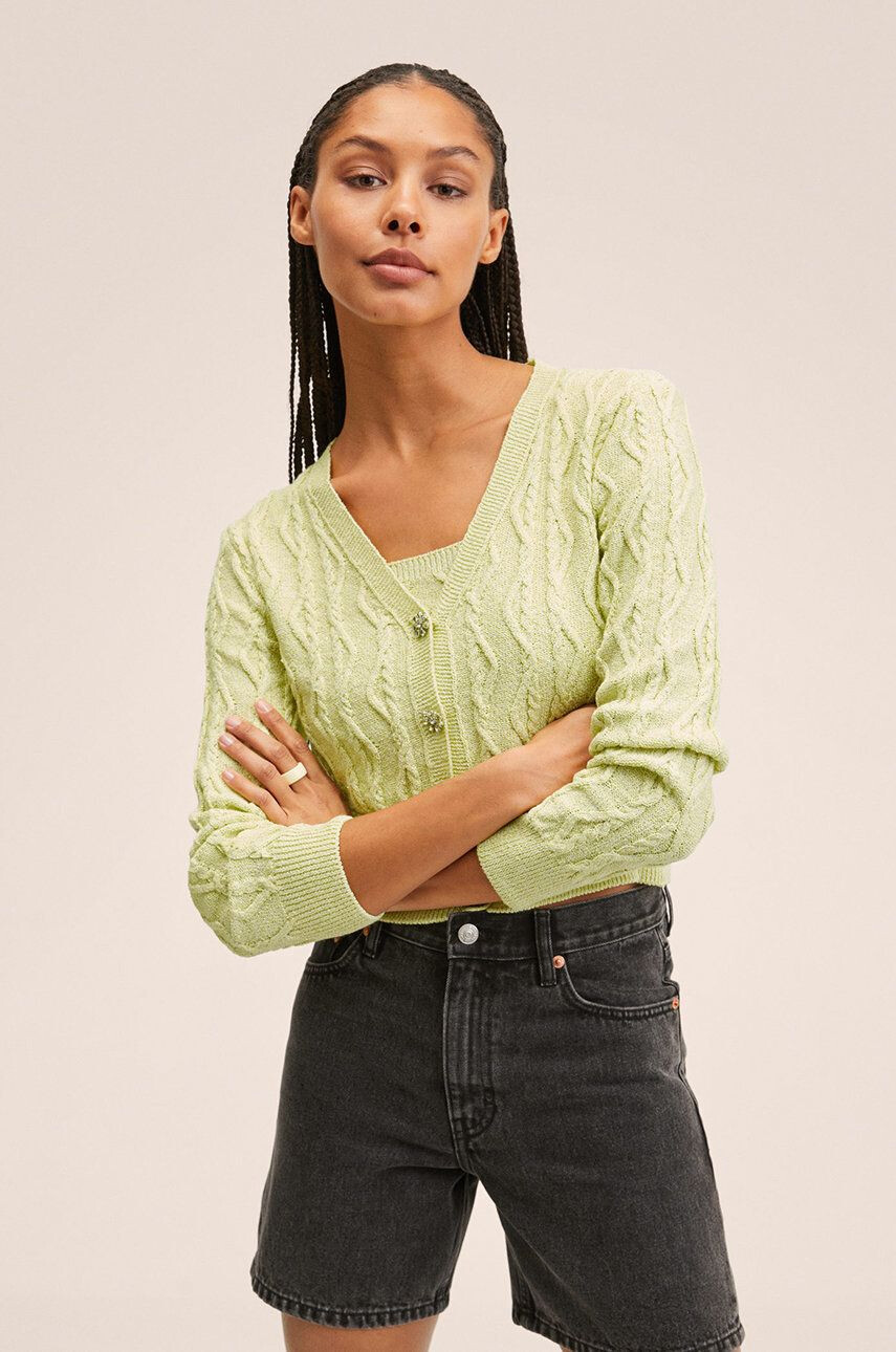 Mango cardigan Glam femei culoarea verde light - Pled.ro