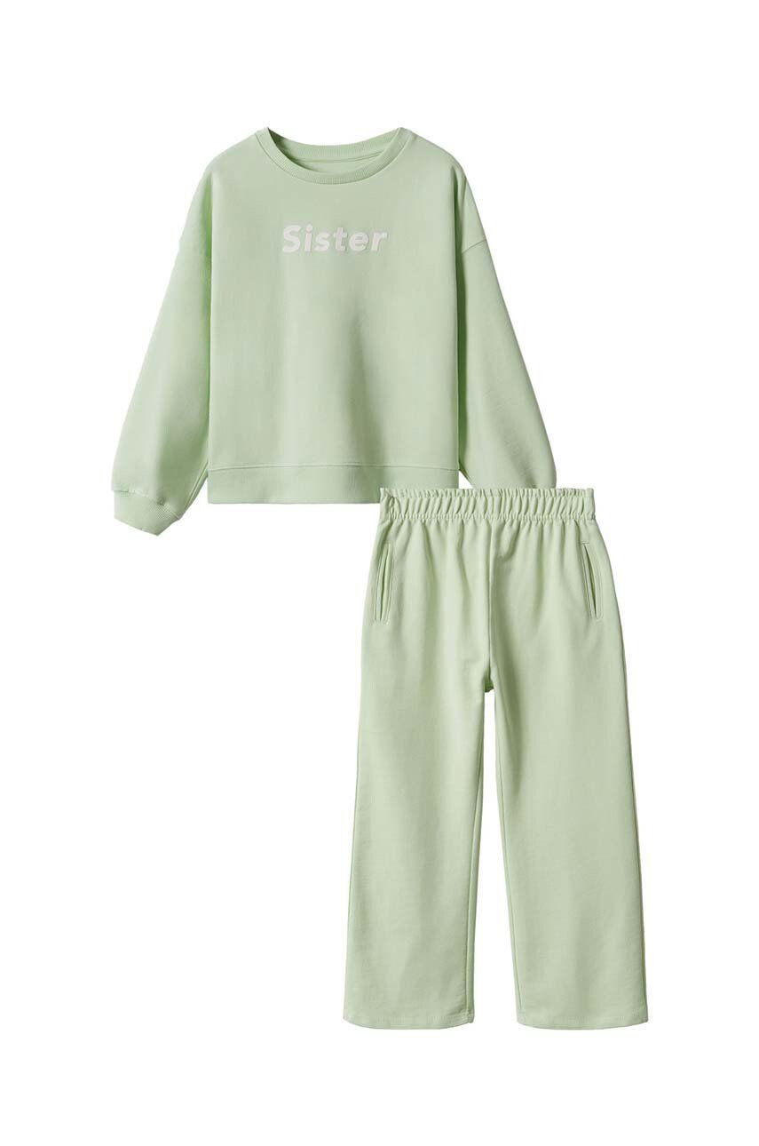 Mango Kids hanorac de bumbac pentru copii Sisterpk culoarea verde cu imprimeu - Pled.ro