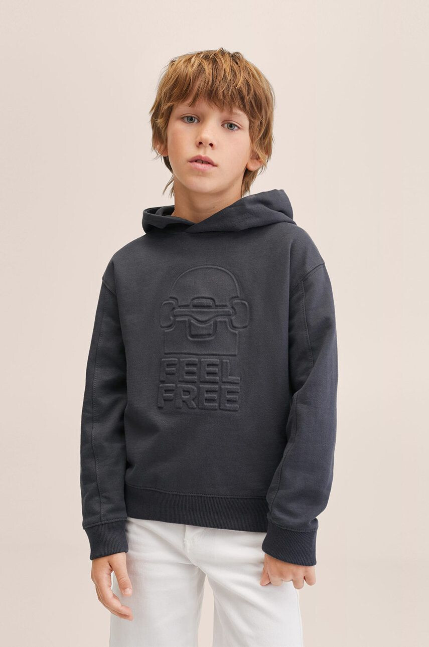 Mango Kids hanorac de bumbac pentru copii Sk8 culoarea gri cu imprimeu - Pled.ro