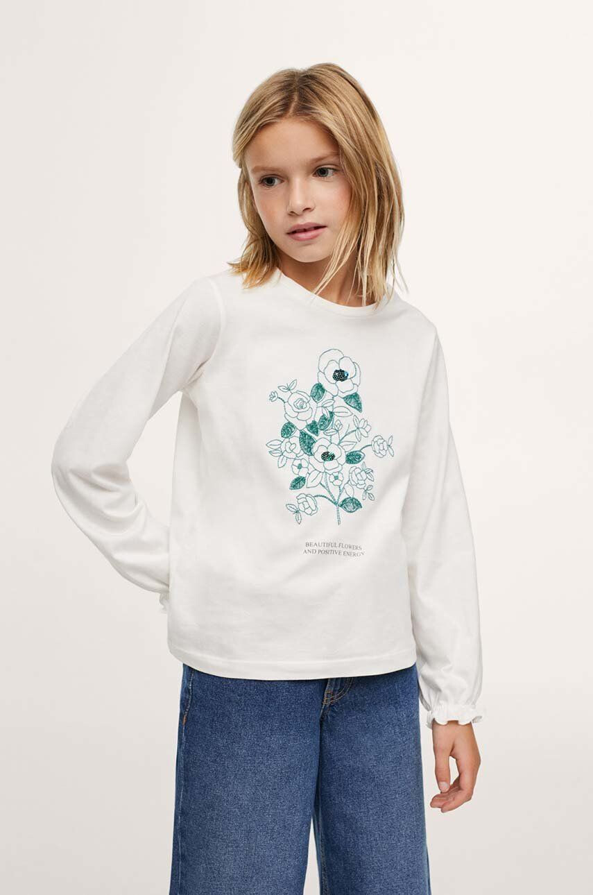 Mango Kids longsleeve din bumbac pentru copii culoarea alb - Pled.ro