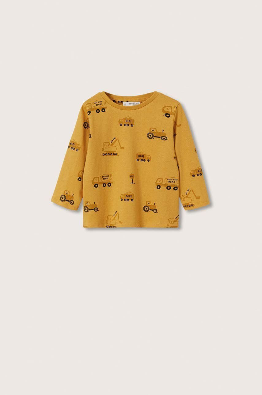 Mango Kids longsleeve din bumbac pentru copii culoarea galben modelator - Pled.ro