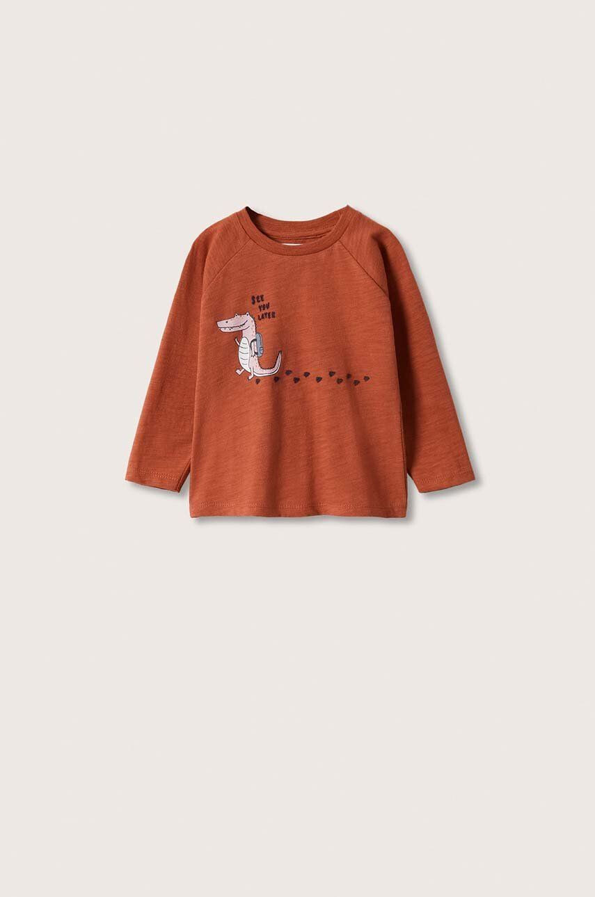 Mango Kids longsleeve din bumbac pentru copii culoarea bordo cu imprimeu - Pled.ro