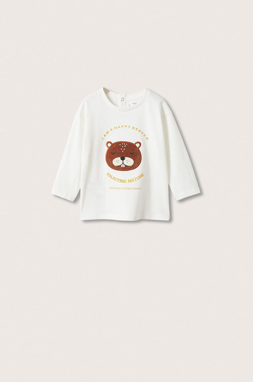 Mango Kids longsleeve din bumbac pentru copii culoarea alb cu imprimeu - Pled.ro