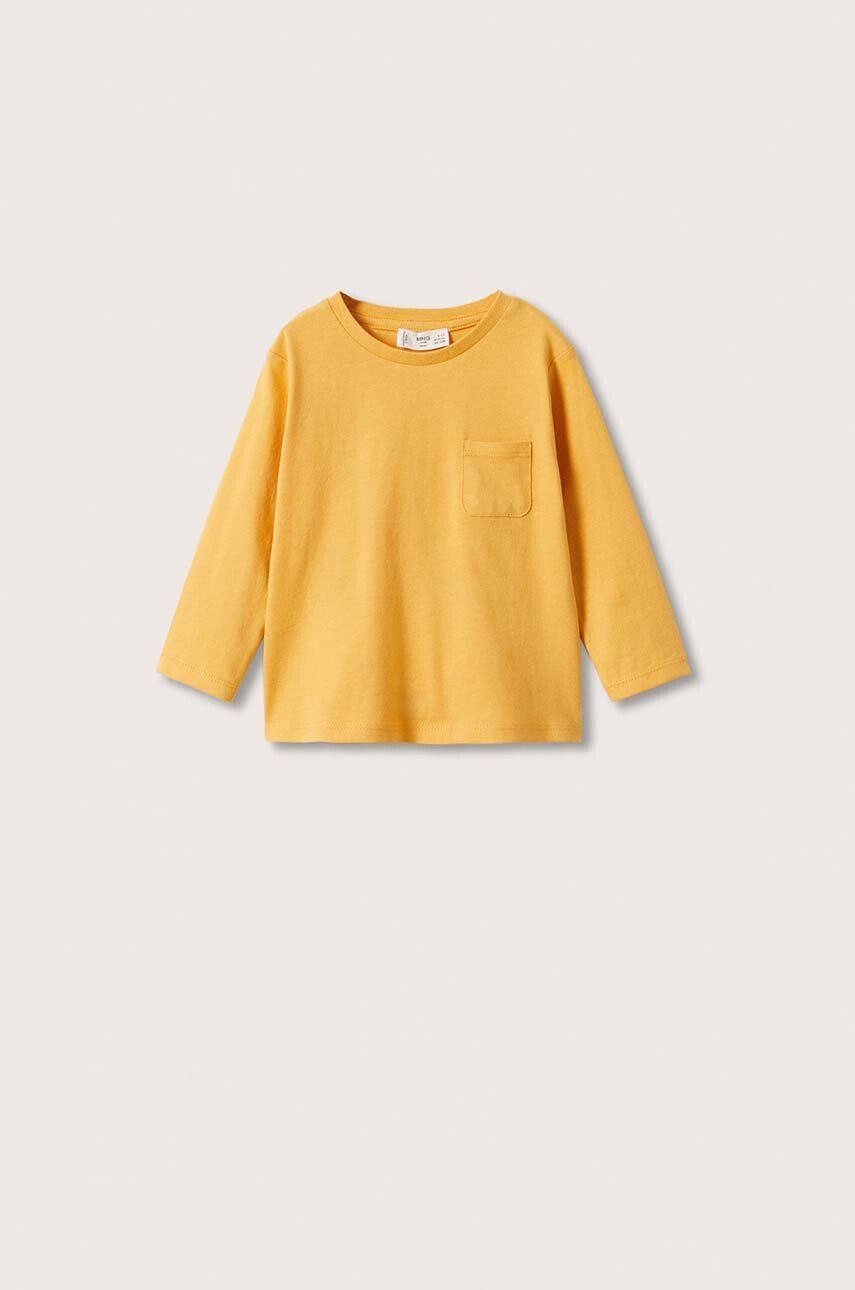 Mango Kids Longsleeve din bumbac pentru copii Marcos culoarea galben material neted - Pled.ro