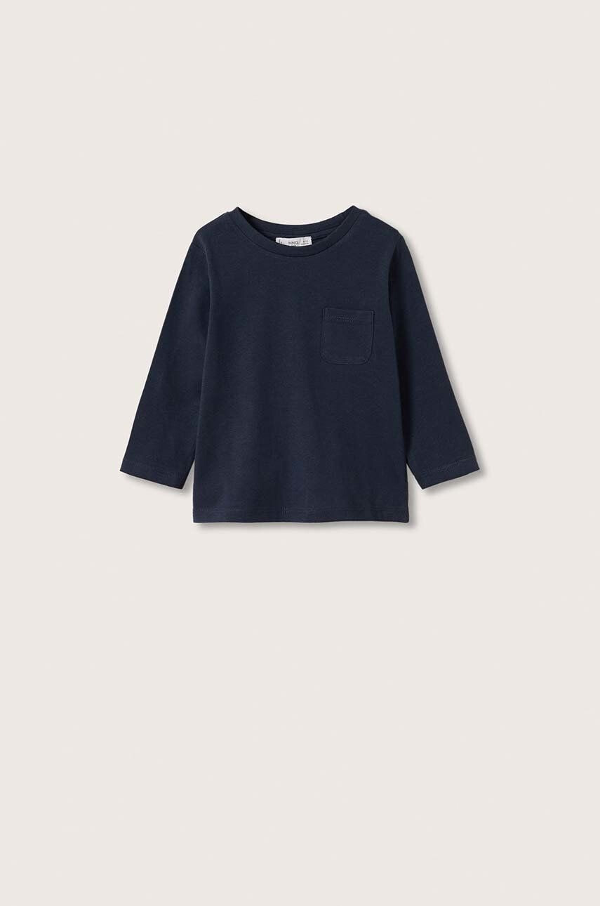 Mango Kids Longsleeve din bumbac pentru copii Marcos culoarea albastru marin material neted - Pled.ro