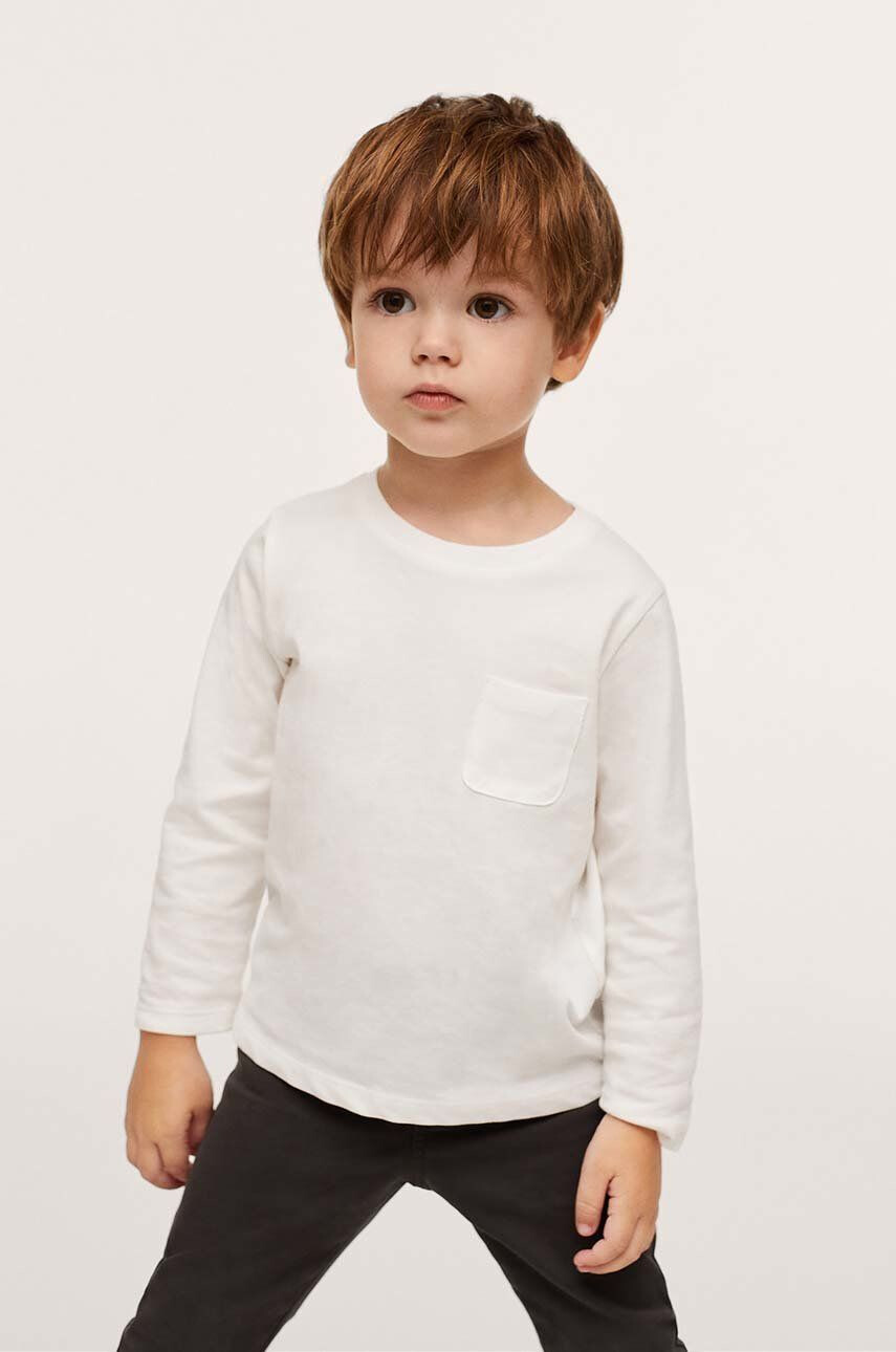 Mango Kids Longsleeve din bumbac pentru copii Marcos culoarea alb material neted - Pled.ro