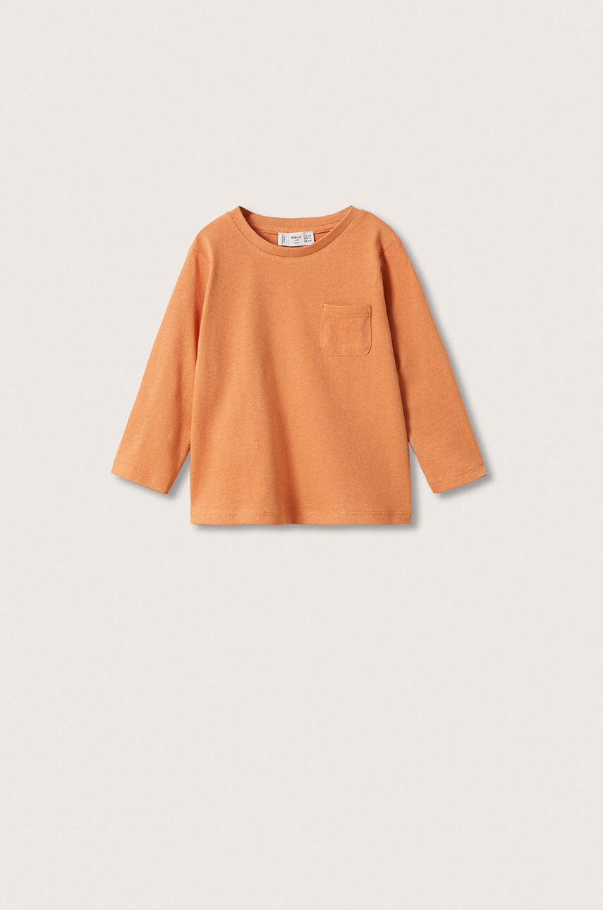 Mango Kids Longsleeve din bumbac pentru copii Marcos culoarea portocaliu material neted - Pled.ro