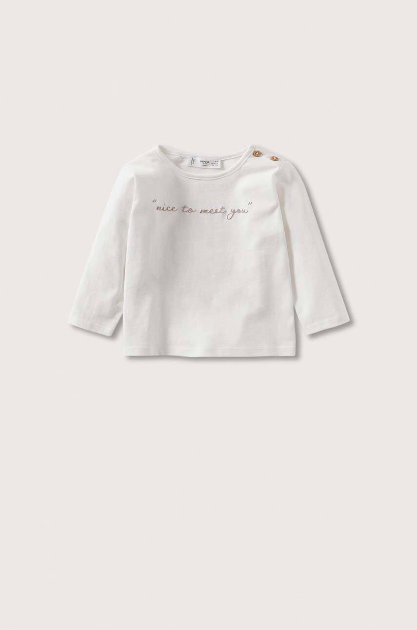 Mango Kids longsleeve din bumbac pentru copii Nice culoarea alb cu imprimeu - Pled.ro