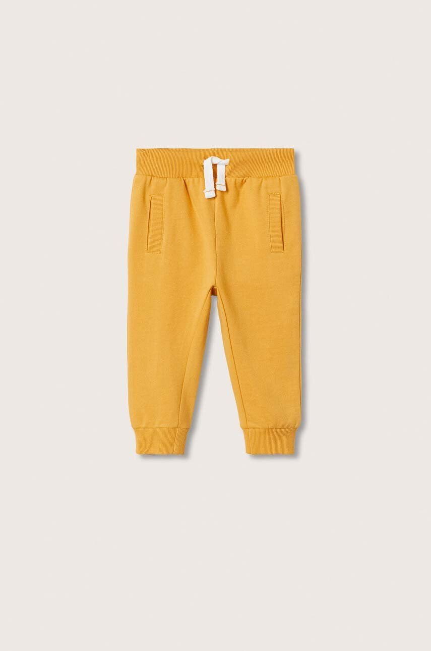 Mango Kids pantaloni copii culoarea galben neted - Pled.ro