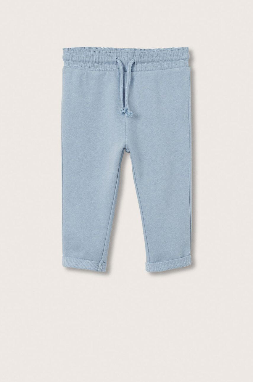 Mango Kids Pantaloni de bumbac pentru copii Viena culoarea turcoaz material neted - Pled.ro