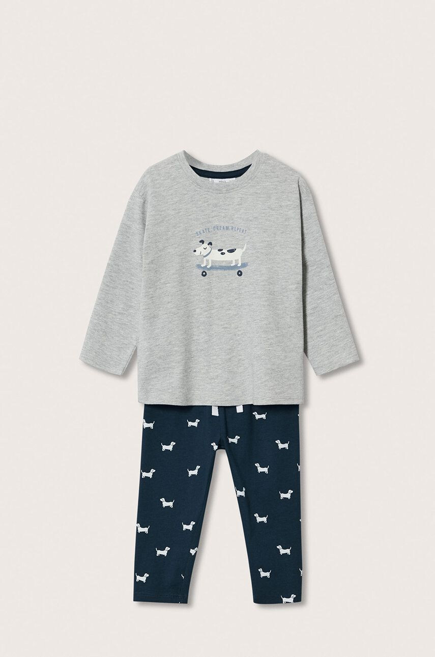 Mango Kids pijama copii Dog culoarea gri modelator - Pled.ro