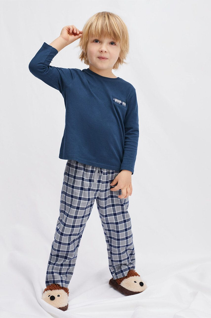 Mango Kids pijamale de bumbac pentru copii culoarea albastru marin modelator - Pled.ro