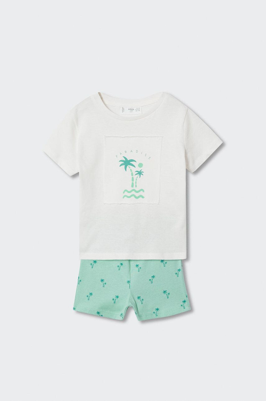 Mango Kids pijamale de bumbac pentru copii Summerb culoarea alb cu imprimeu - Pled.ro