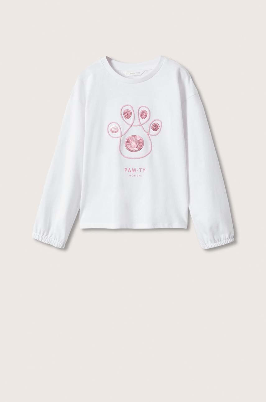 Mango Kids tricou de bumbac pentru copii culoarea alb - Pled.ro