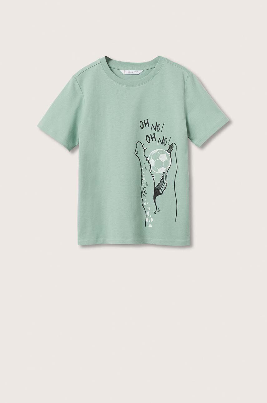 Mango Kids tricou de bumbac pentru copii culoarea verde neted - Pled.ro