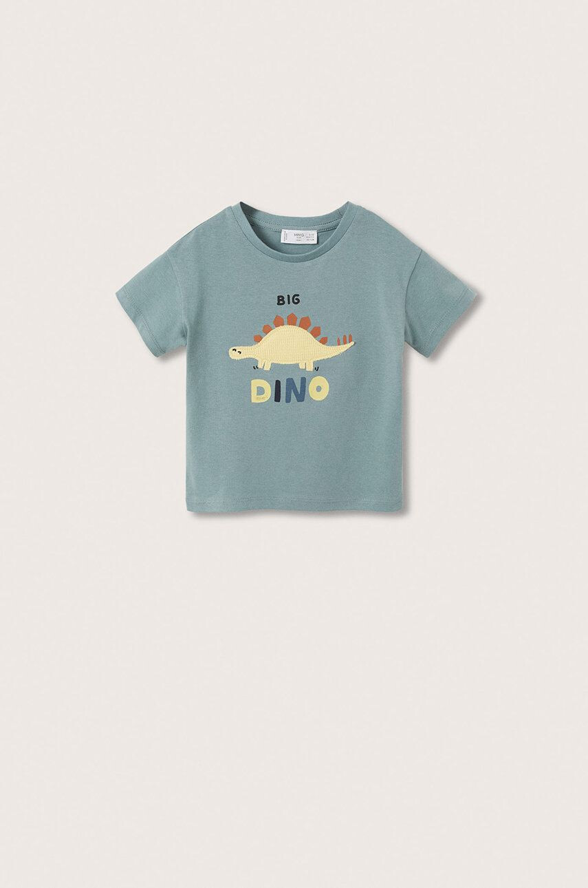 Mango Kids tricou de bumbac pentru copii culoarea turcoaz cu imprimeu - Pled.ro