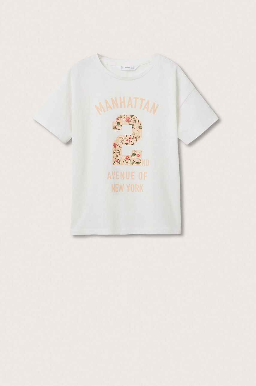 Mango Kids tricou de bumbac pentru copii Blossom culoarea alb - Pled.ro