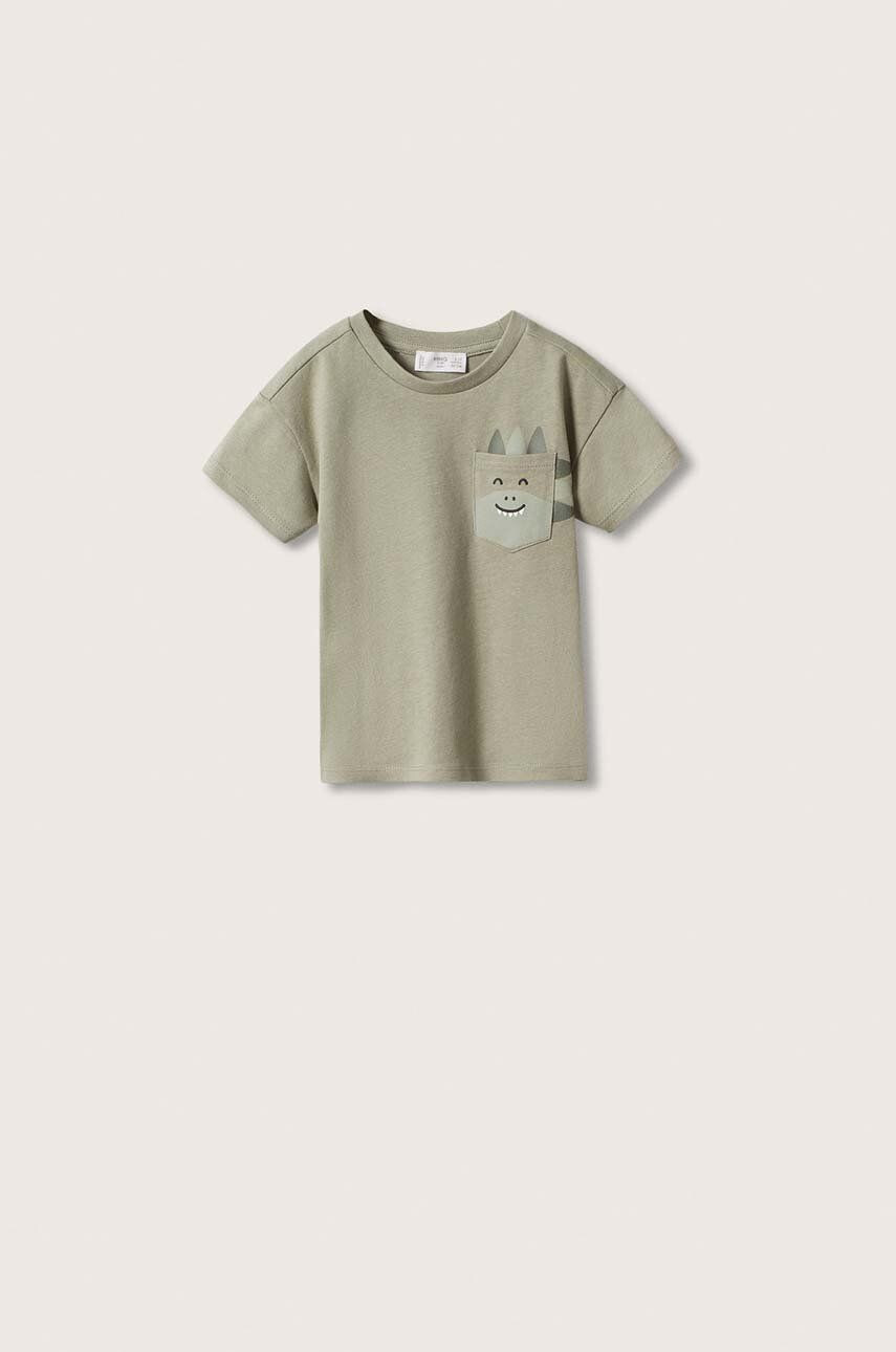 Mango Kids tricou de bumbac pentru copii Bolsillo culoarea maro cu imprimeu - Pled.ro