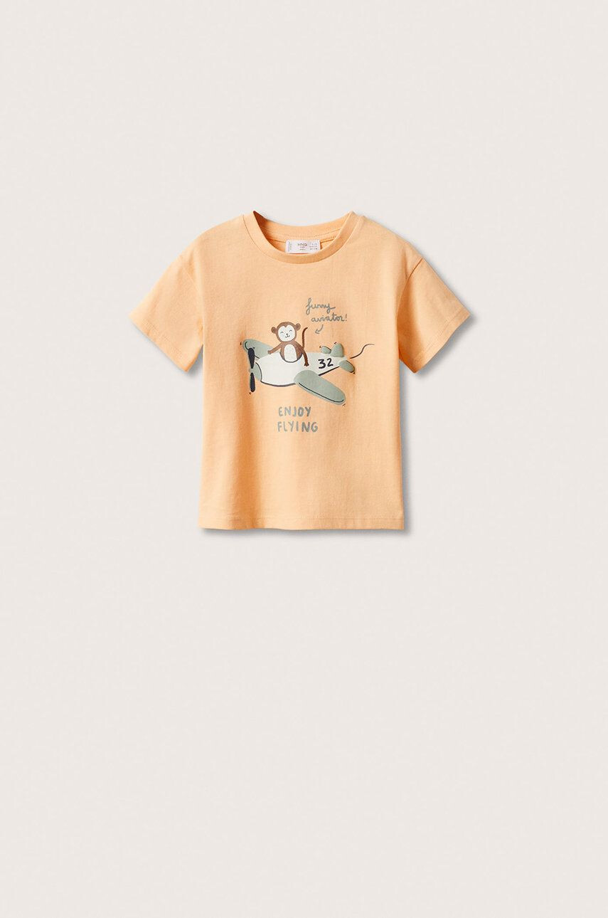 Mango Kids tricou de bumbac pentru copii Coche culoarea portocaliu cu imprimeu - Pled.ro