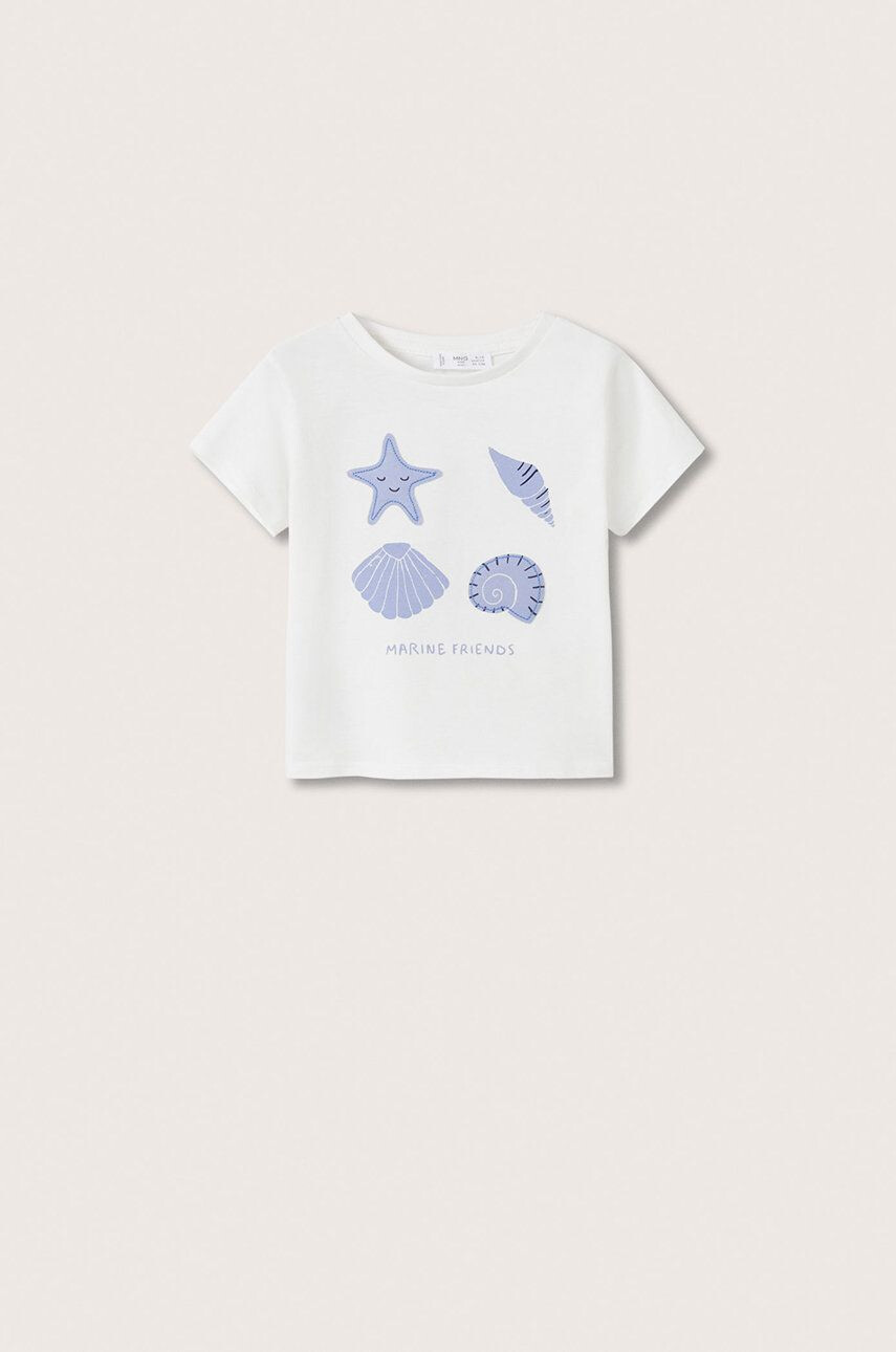 Mango Kids tricou de bumbac pentru copii Conchas culoarea alb - Pled.ro