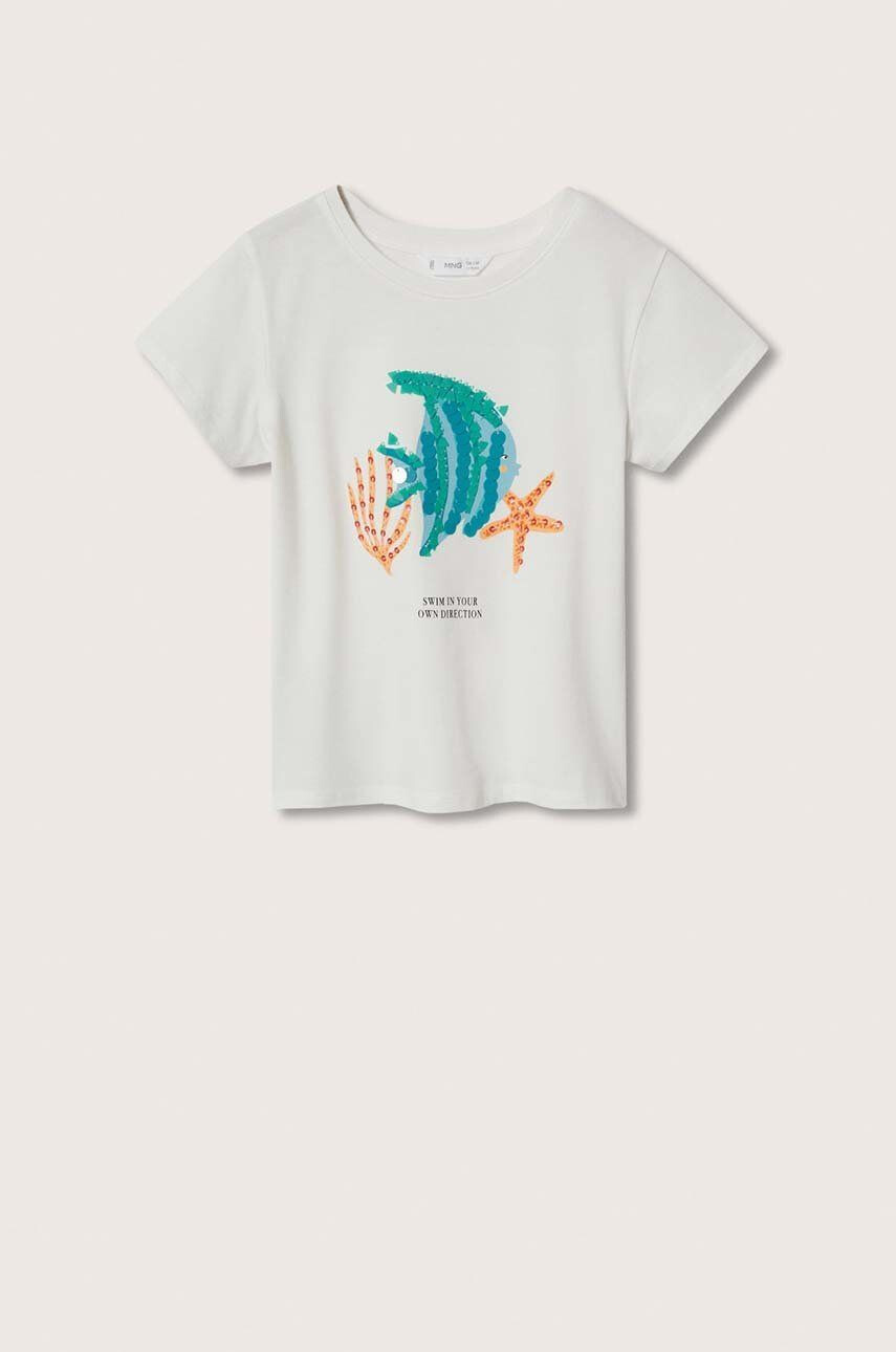 Mango Kids tricou de bumbac pentru copii Fish culoarea alb - Pled.ro