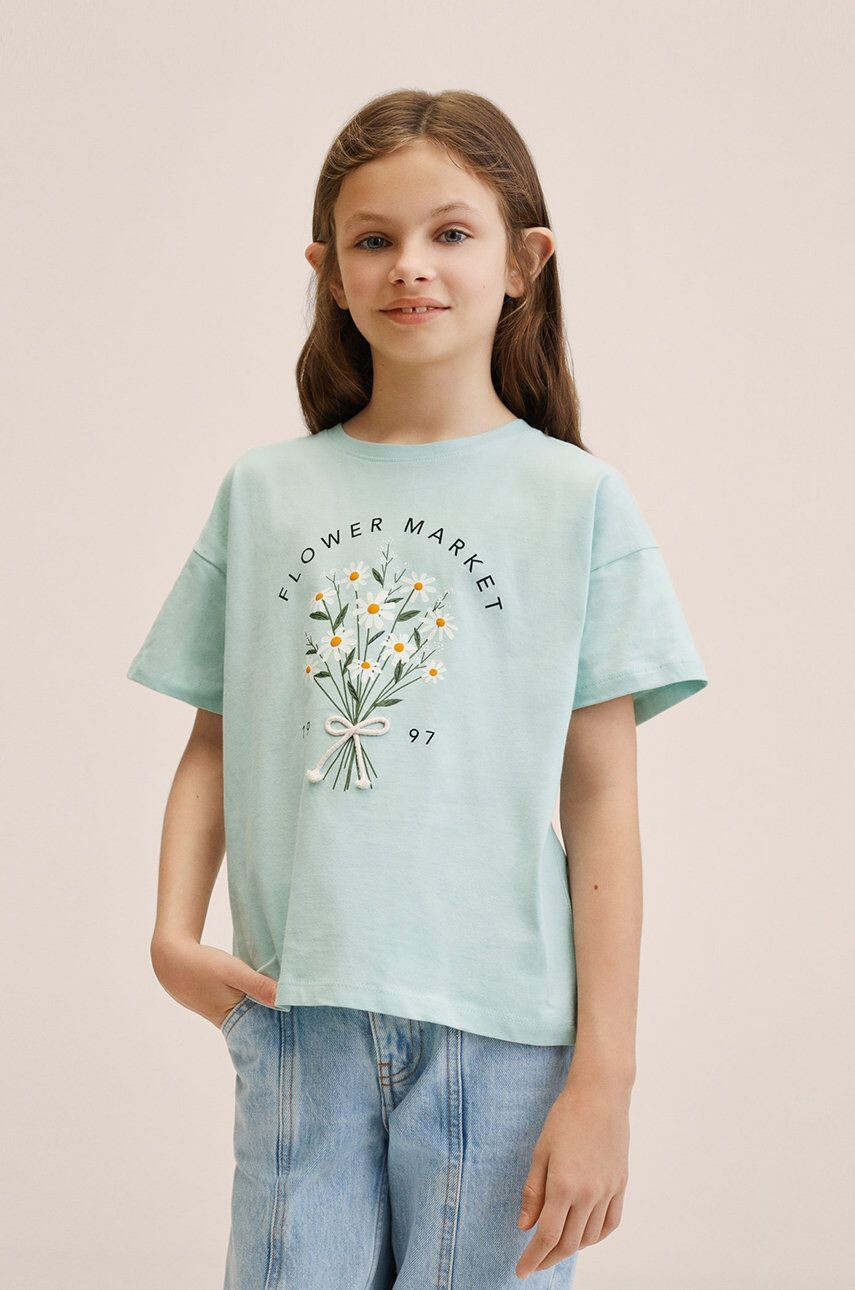 Mango Kids tricou de bumbac pentru copii Market culoarea verde - Pled.ro