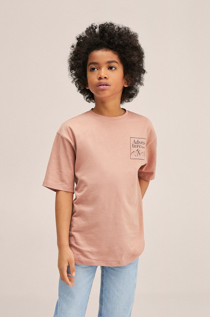 Mango Kids tricou de bumbac pentru copii Michigan culoarea portocaliu cu imprimeu - Pled.ro