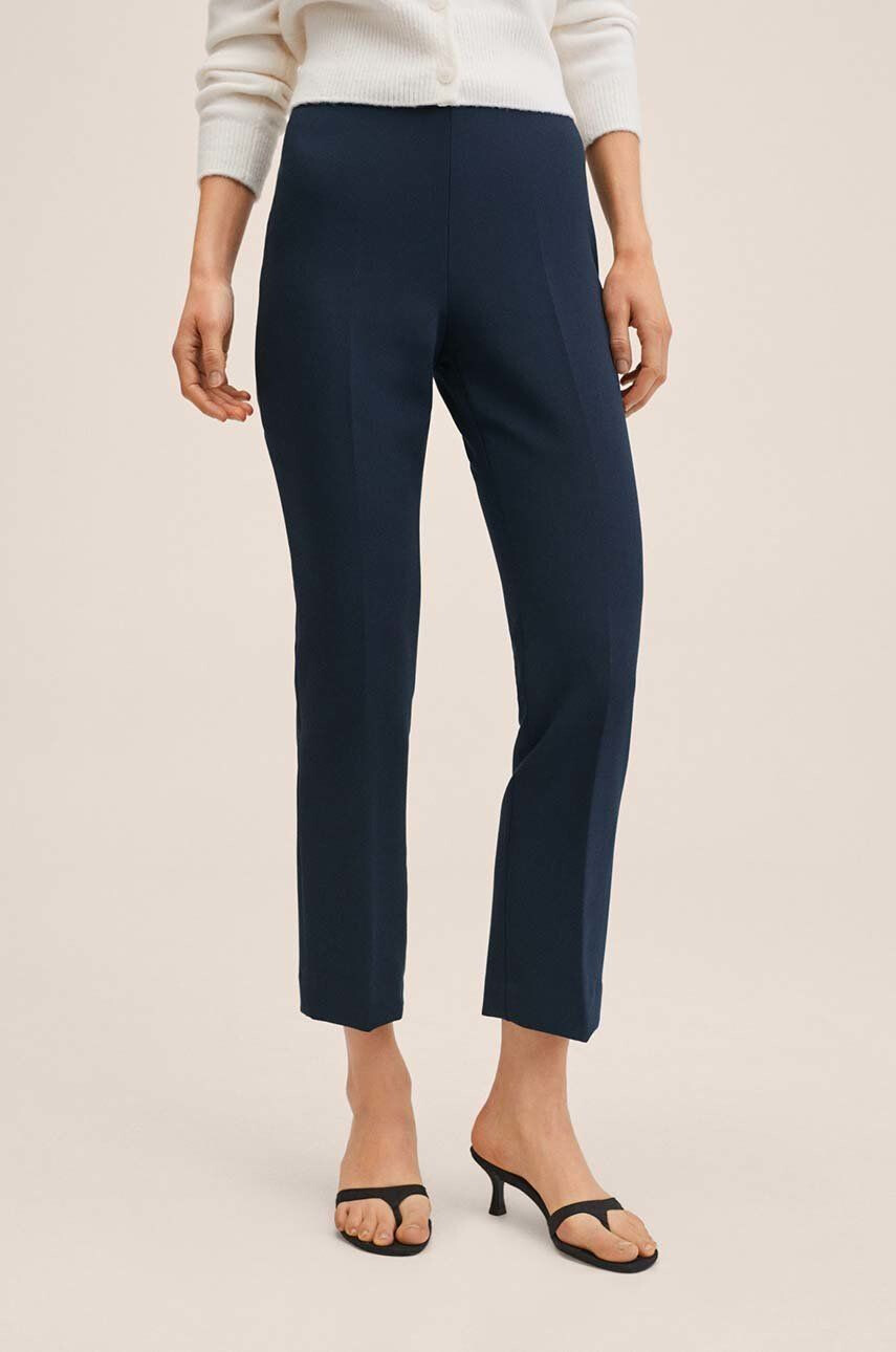 Mango pantaloni femei culoarea albastru marin lat high waist - Pled.ro